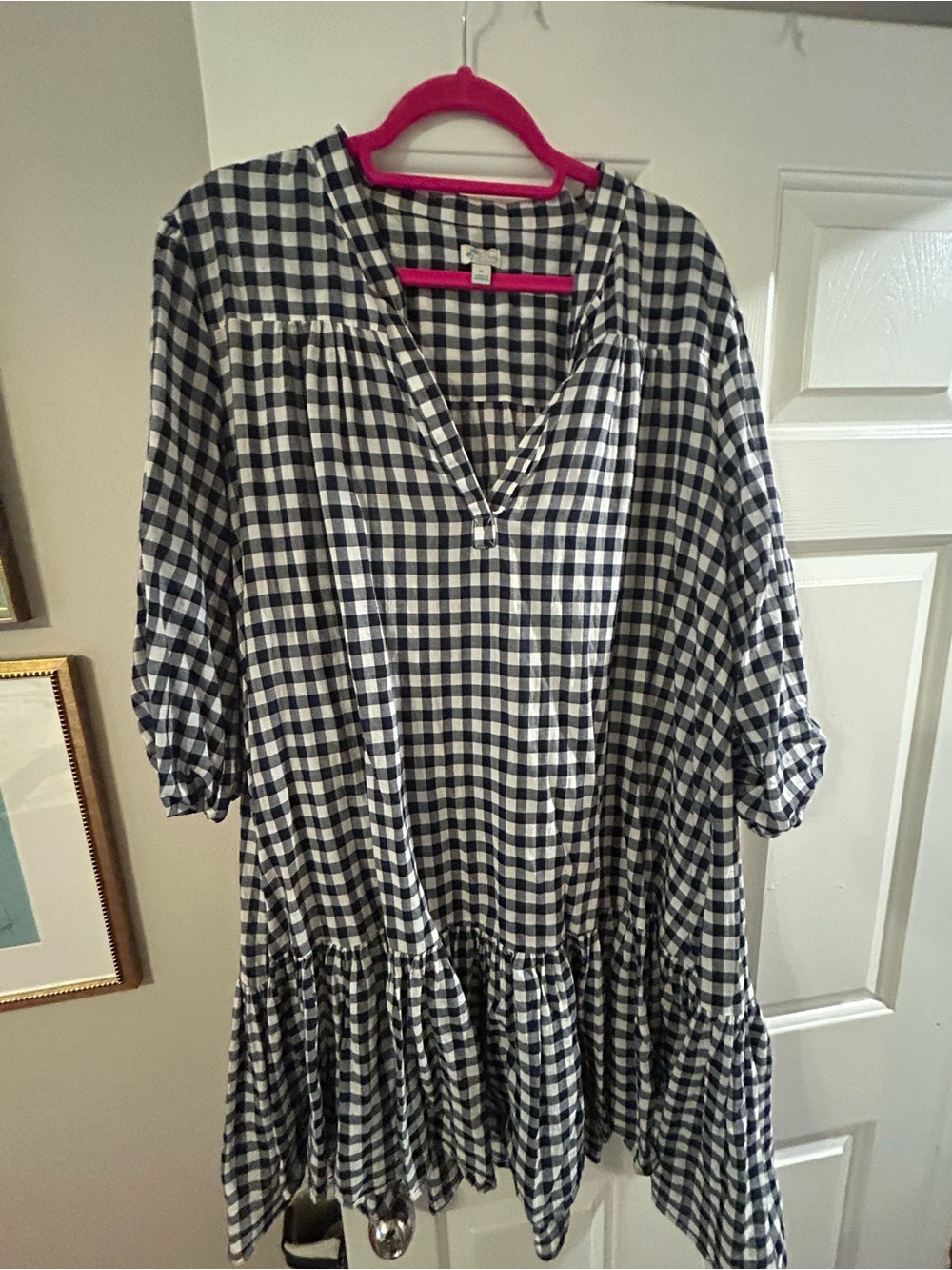 Gingham Tunic Dress in Navy and White